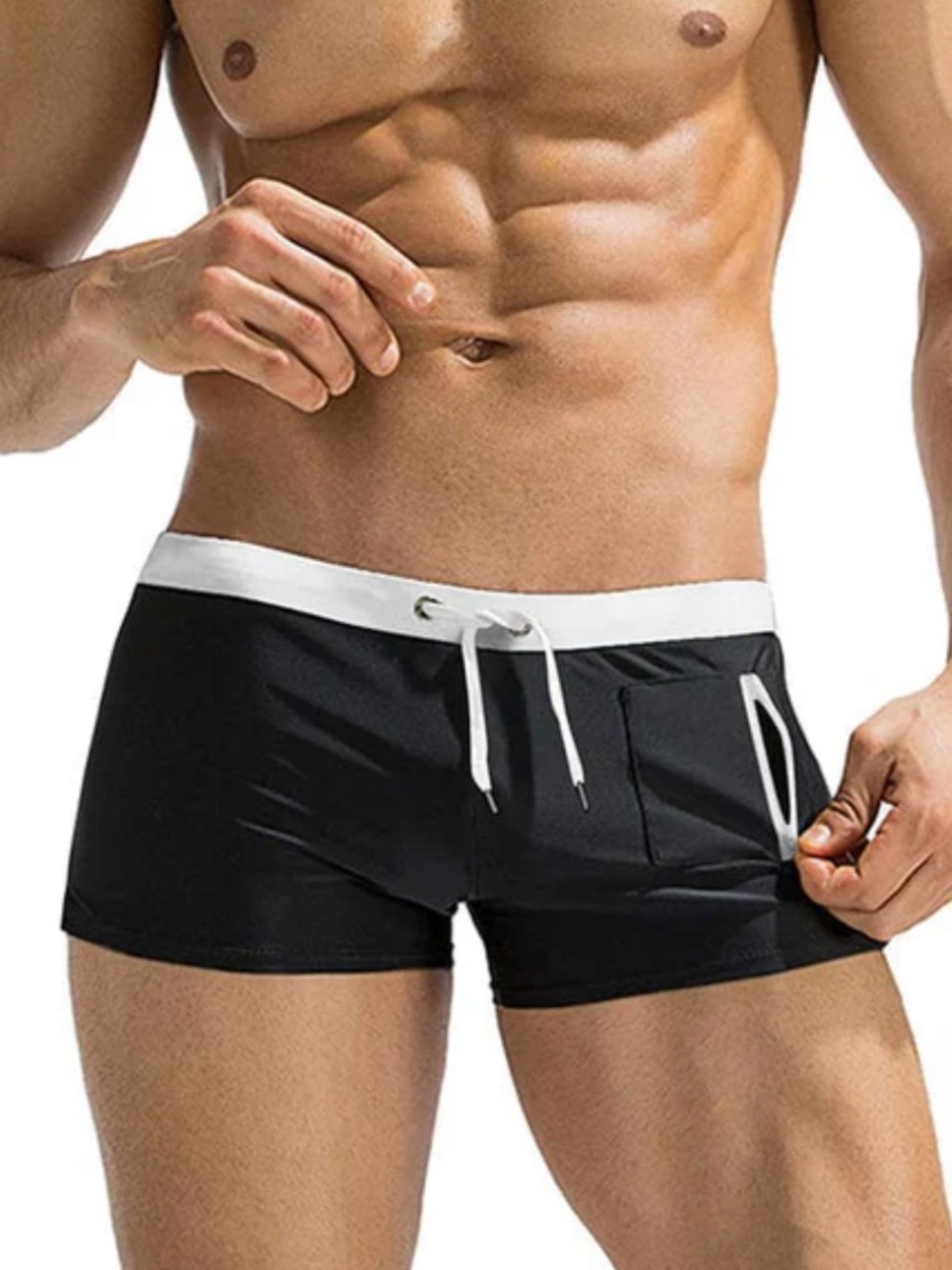 Men's Black Swim Trunks with White Waistband